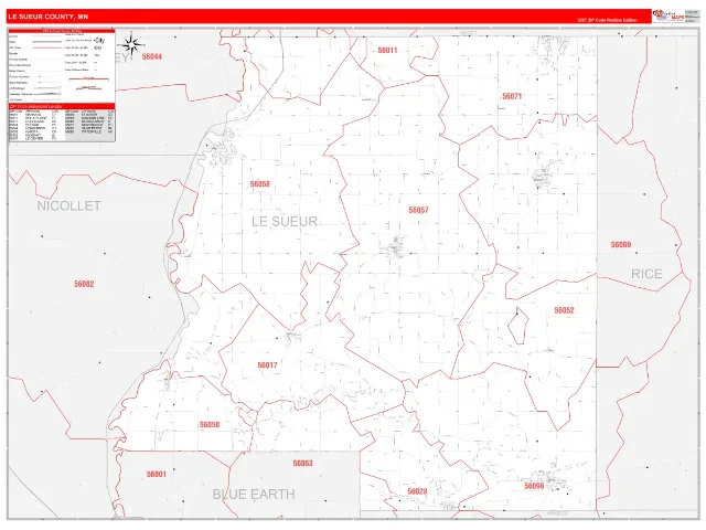 Le Sueur County, MN ZIP Code Wall Map, RedLine style