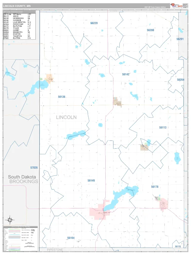 Lincoln County, MN ZIP Code Wall Map, Classic style