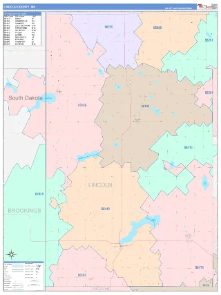 Lincoln County, MN ColorCast style ZIP Code wall map