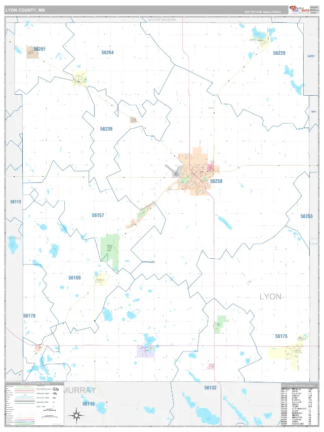 Lyon County, MN ZIP Code Wall Map, Classic style