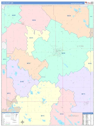 Lyon County, MN ColorCast style ZIP Code wall map