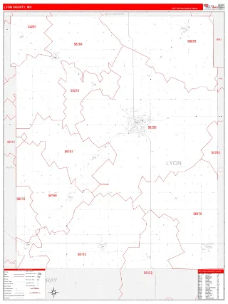 Lyon County, MN RedLine style ZIP Code wall map