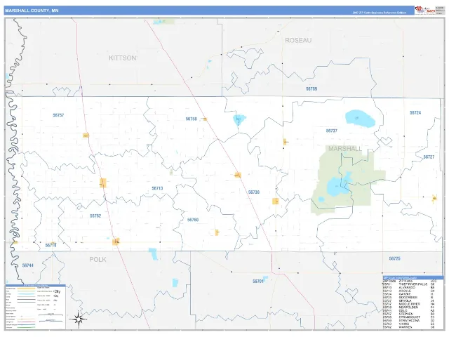 Marshall County, MN ZIP Code Wall Map, Business Reference style
