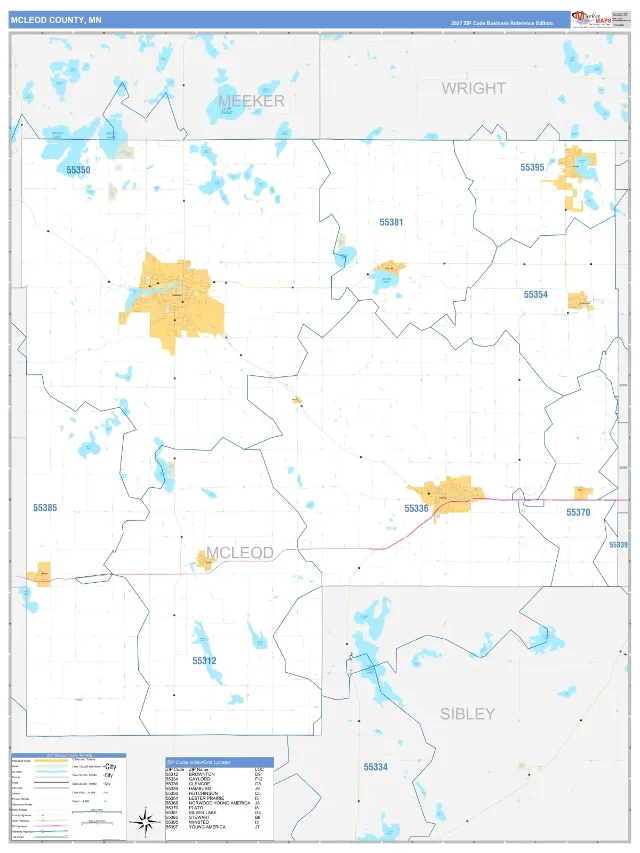 McLeod County, MN ZIP Code Wall Map, Business Reference style