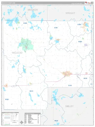McLeod County, MN Classic style ZIP Code wall map