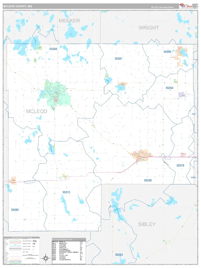 McLeod County, MN ZIP Code Wall Map, Classic style