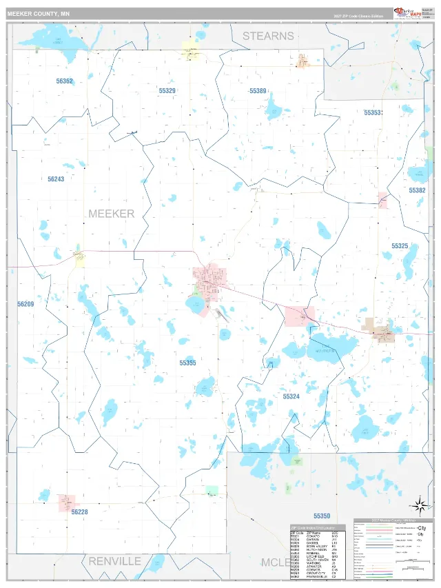 Meeker County, MN ZIP Code Wall Map, Classic style