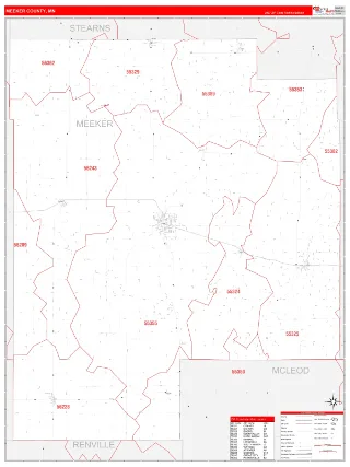 Meeker County, MN RedLine style ZIP Code wall map