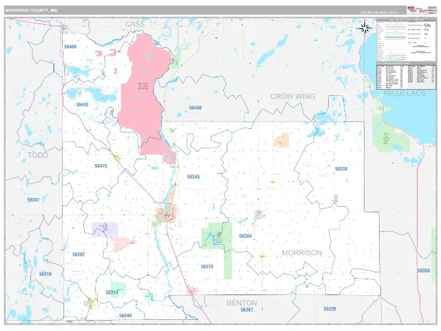 Morrison County, MN ZIP Code Wall Map, Classic style