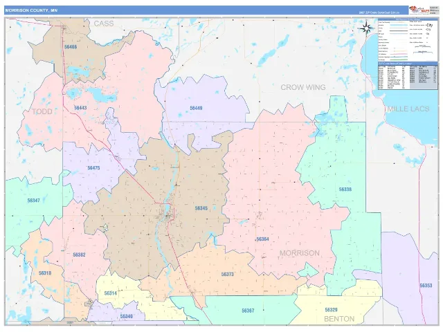 Morrison County, MN ZIP Code Wall Map, ColorCast style