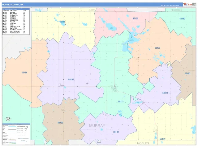 Murray County, MN ZIP Code Wall Map, ColorCast style