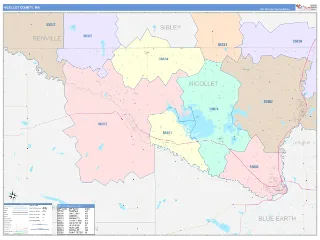 Nicollet County, MN ColorCast style ZIP Code wall map
