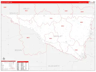 Nicollet County, MN RedLine style ZIP Code wall map