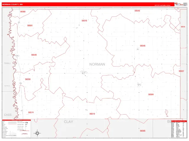 Norman County, MN ZIP Code Wall Map, RedLine style