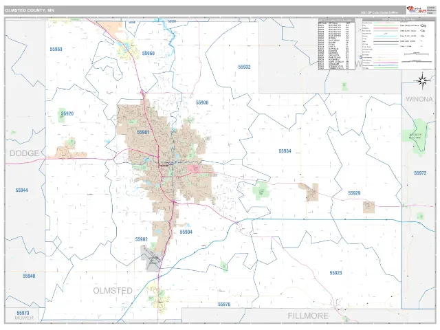 Olmsted County, MN ZIP Code Wall Map, Classic style