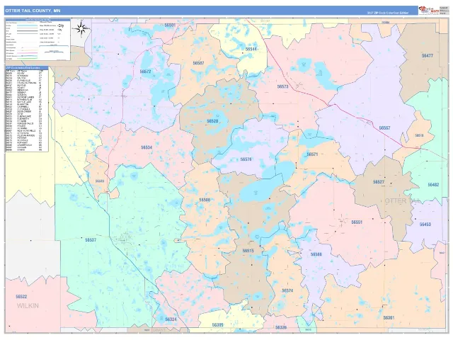 Otter Tail County, MN ZIP Code Wall Map, ColorCast style