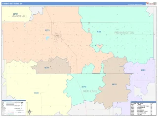 Pennington County, MN ColorCast style ZIP Code wall map