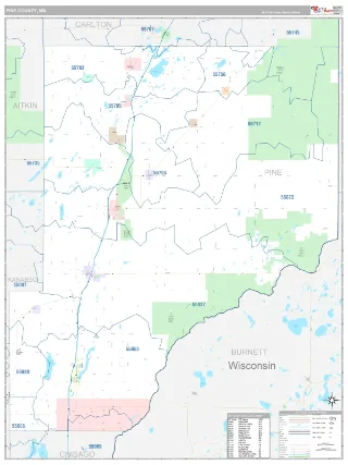 Pine County, MN Classic style ZIP Code wall map