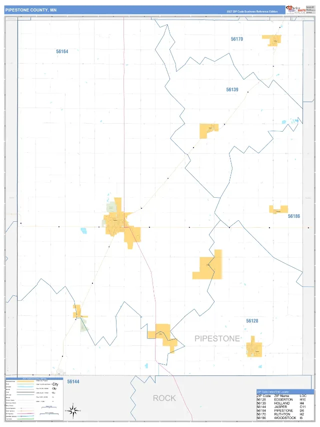 Pipestone County, MN ZIP Code Wall Map, Business Reference style