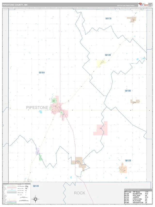 Pipestone County, MN ZIP Code Wall Map, Classic style