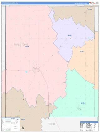 Pipestone County, MN ColorCast style ZIP Code wall map