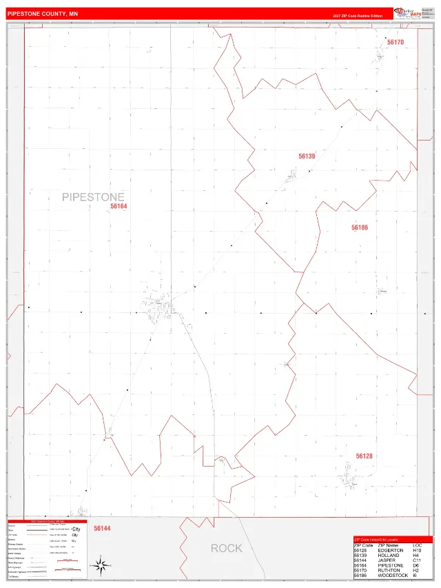 Pipestone County, MN ZIP Code Wall Map, RedLine style