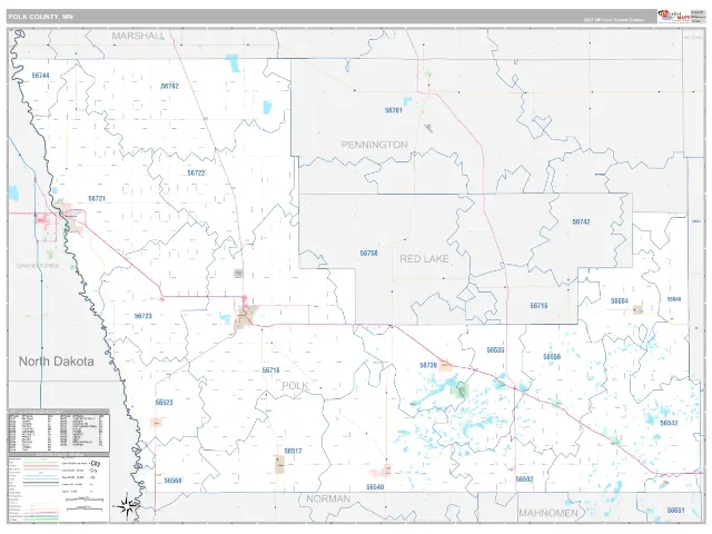 Polk County, MN ZIP Code Wall Map, Classic style