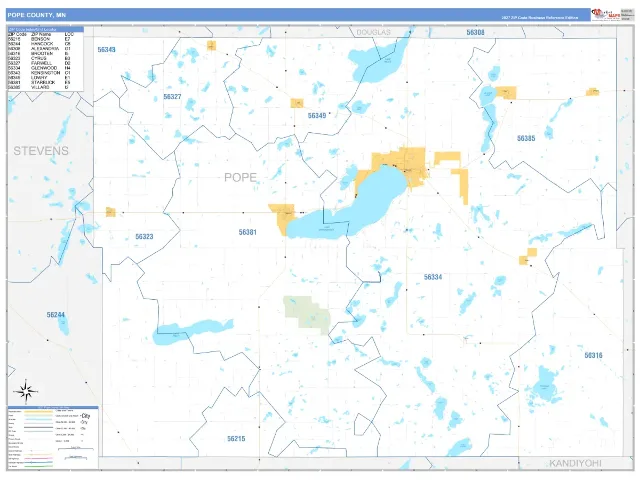 Pope County, MN ZIP Code Wall Map, Business Reference style