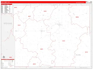 Pope County, MN RedLine style ZIP Code wall map