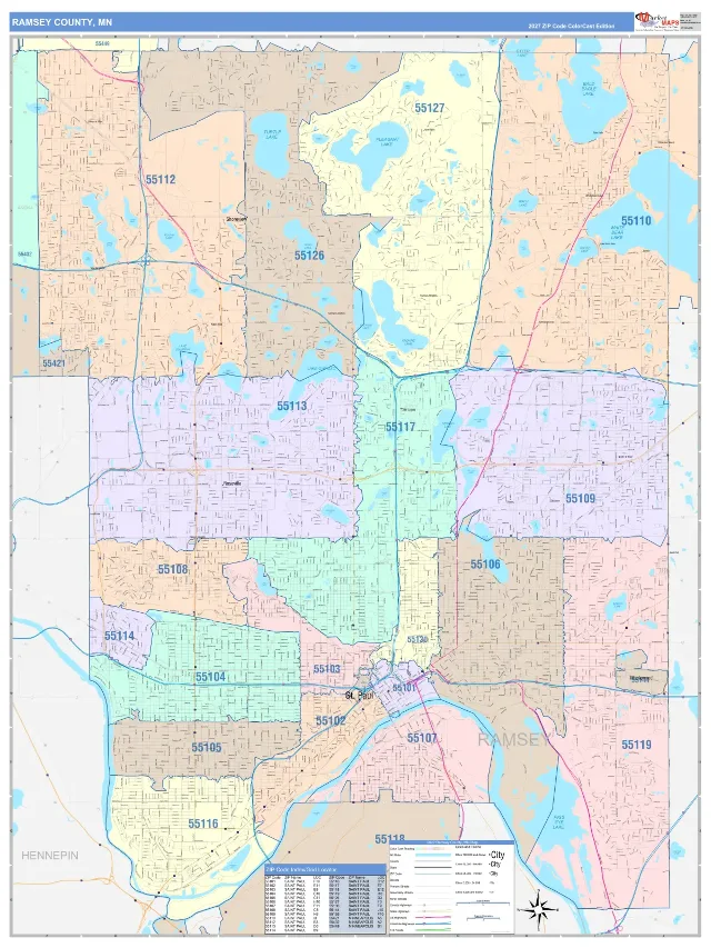 Ramsey County, MN ZIP Code Wall Map, ColorCast style
