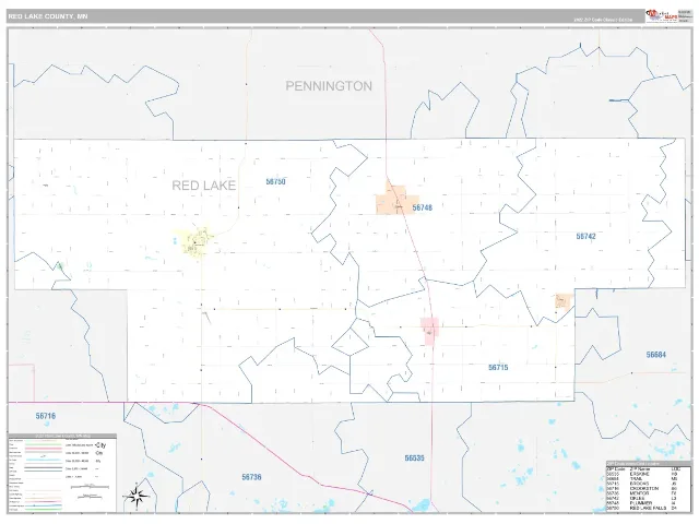 Red Lake County, MN ZIP Code Wall Map, Classic style