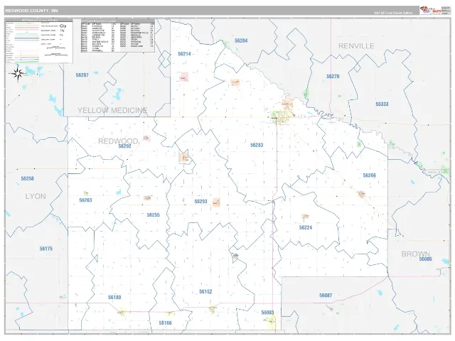 Redwood County, MN ZIP Code Wall Map, Classic style