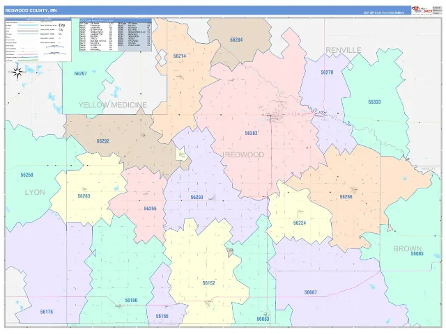 Redwood County, MN ZIP Code Wall Map, ColorCast style