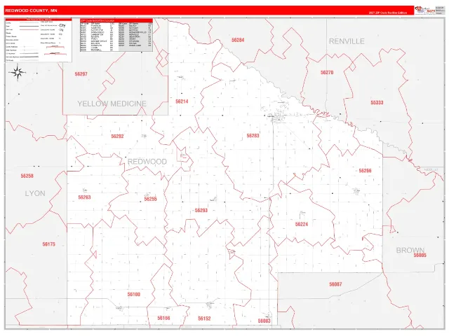 Redwood County, MN ZIP Code Wall Map, RedLine style
