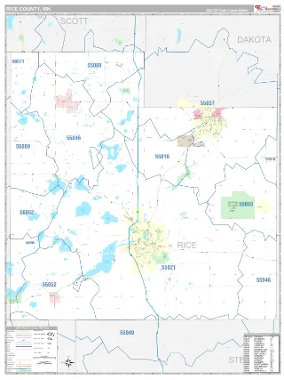 Rice County, MN Classic style ZIP Code wall map