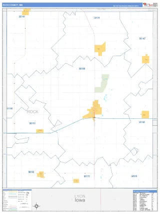 Rock County, MN Business Reference style ZIP Code wall map
