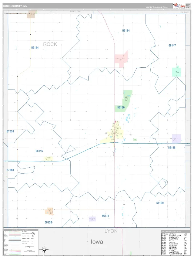 Rock County, MN ZIP Code Wall Map, Classic style