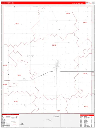 Rock County, MN RedLine style ZIP Code wall map