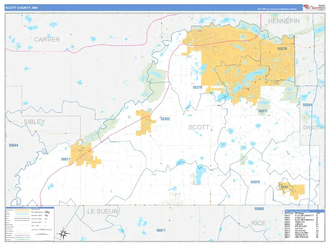 Scott County, MN ZIP Code Wall Map, Business Reference style