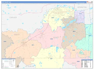 Scott County, MN ColorCast style ZIP Code wall map