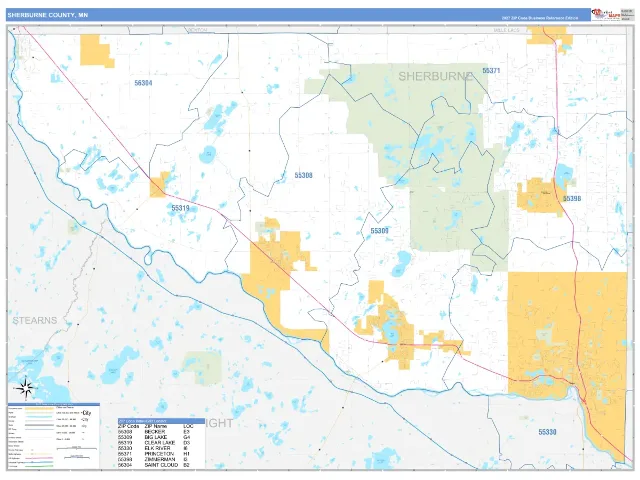 Sherburne County, MN ZIP Code Wall Map, Business Reference style
