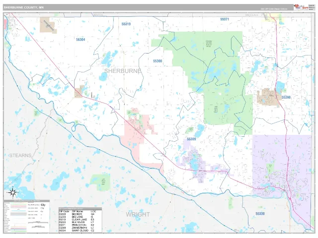 Sherburne County, MN ZIP Code Wall Map, Classic style