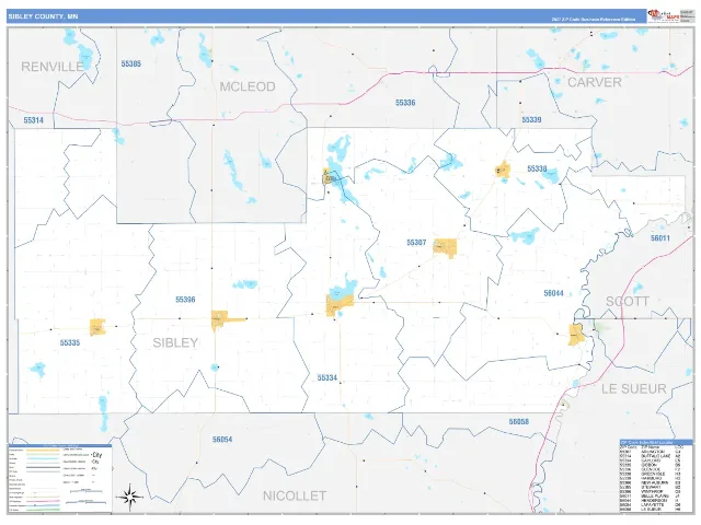 Sibley County, MN ZIP Code Wall Map, Business Reference style