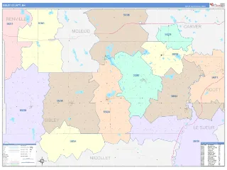 Sibley County, MN ColorCast style ZIP Code wall map