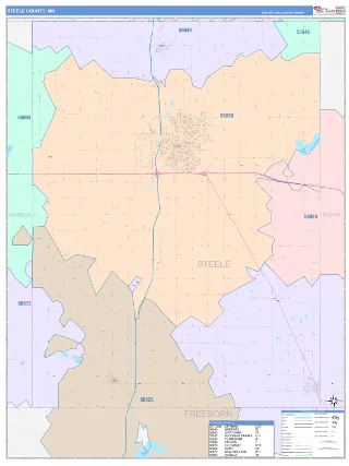 Steele County, MN ColorCast style ZIP Code wall map