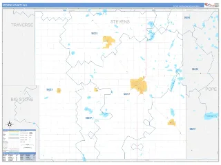 Stevens County, MN Business Reference style ZIP Code wall map
