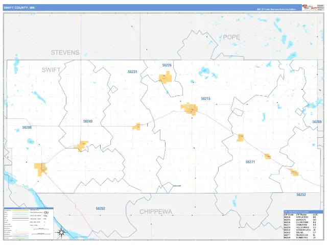Swift County, MN ZIP Code Wall Map, Business Reference style