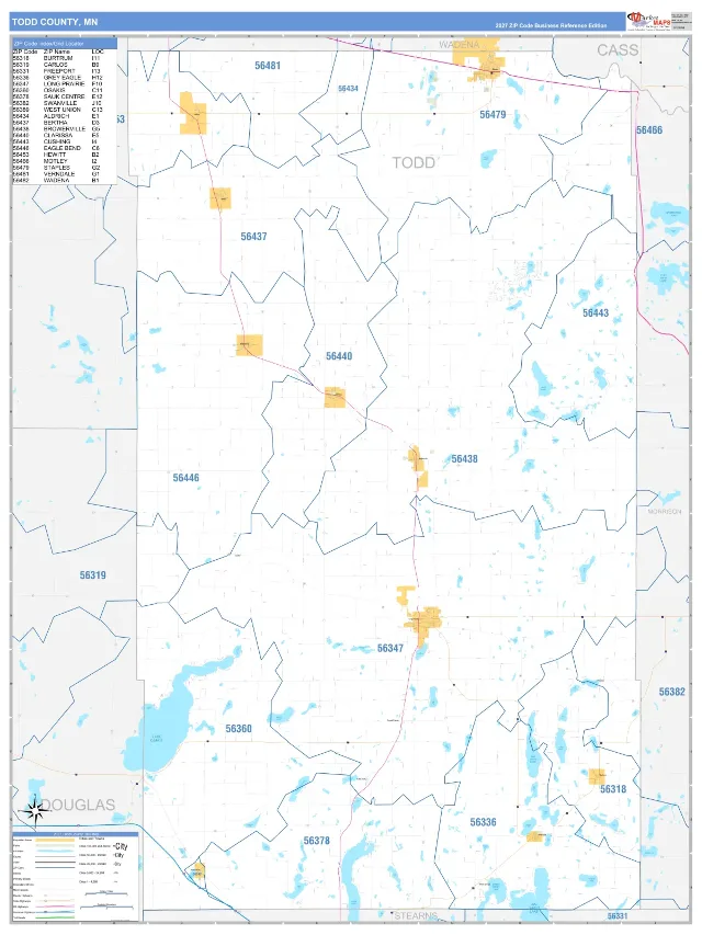Todd County, MN ZIP Code Wall Map, Business Reference style
