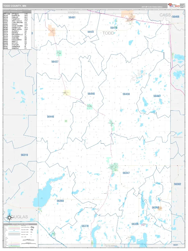 Todd County, MN ZIP Code Wall Map, Classic style