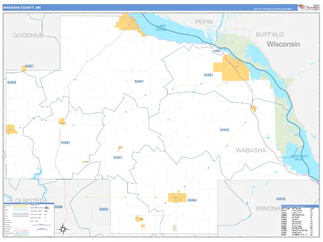 Wabasha County, MN ZIP Code Wall Map, Business Reference style